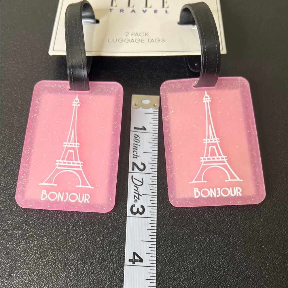 Elle | Glitter Pink Bonjour Luggage Tags - Picture 8 of 8